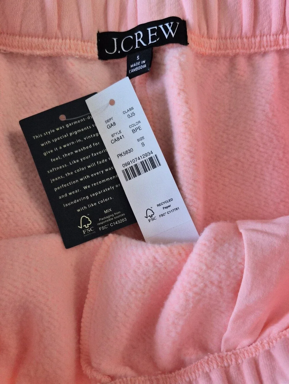 NWT J. Crew Heritage Fleece Salmon Pink Cotton Blend Lounge Sweat Shorts Size S